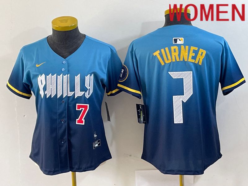 Women Philadelphia Phillies #7 Turner Blue City Edition Nike 2024 MLB Jersey style 2